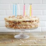 Coconut Cake Decorations Colorful coconut flakes sprinkled on a beautifully decorated coconut cake